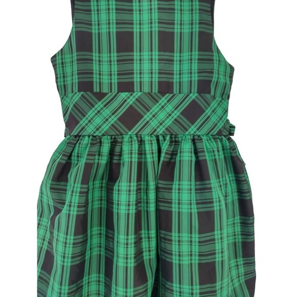Chaps green and black plaid polyester sleeveless dress with waist tie, size 8. - Picture 2 of 9